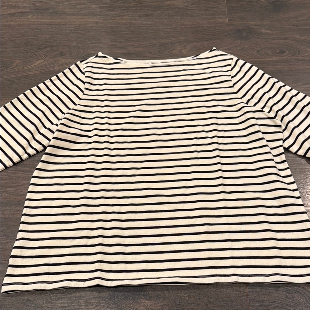 Lands' End Boatneck Striped Black and White Women's Top, 3/4 Sleeves, 2X